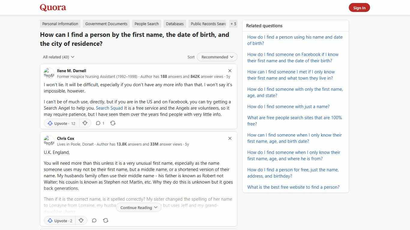 How to find a person by the first name, the date of birth, and the city of residence - Quora